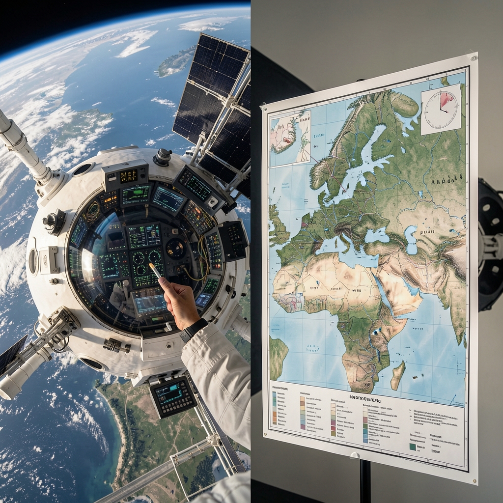 Ekranda Google Earth Pro ve uydu görüntüsü açık, araştırmacı fotoğraf ve haritayı yan yana karşılaştırıyor